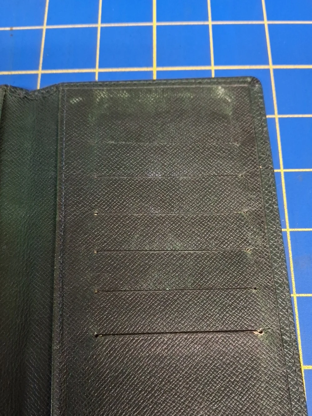 Louis Vuitton Dark Green Textured Leather Long Slim Wallet 7x5 Preloved
